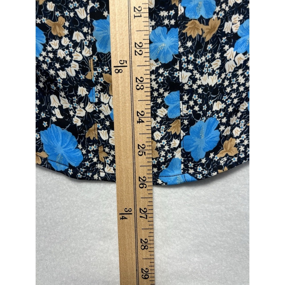 Ann Taylor Floral Seamed Split Neck Popover Blouse Sz S Night Sky - Picture 7 of 7